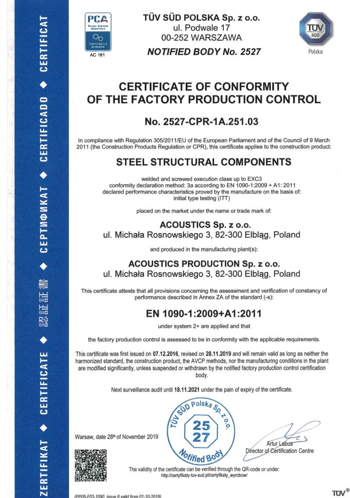 Certificates Acoustics